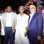 Lagos State Governor, Mr. Akinwunmi Ambode (2nd left); Chairman, Eko Pearl Towers, Mr. Elias Saad; Osun State Governor, Ogbeni Rauf Aregbesola; Founder & Chief Executive Officer, Chagoury Group, Mr. Ronald Chagoury  and  Senator Adeola Olamilekan Solomon during the unveiling of the Eko Pearl Tower at the Eko Atlantic City, Victoria Island, Lagos, on Friday, November 11, 2016.