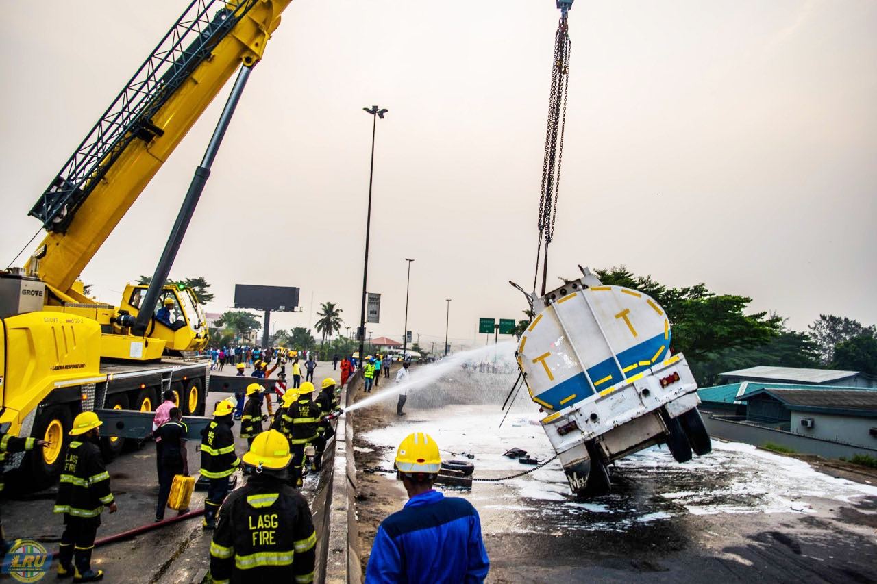 Photo of LASEMA RESCUE OPERATION FROM FALLEN PETROL TANKER