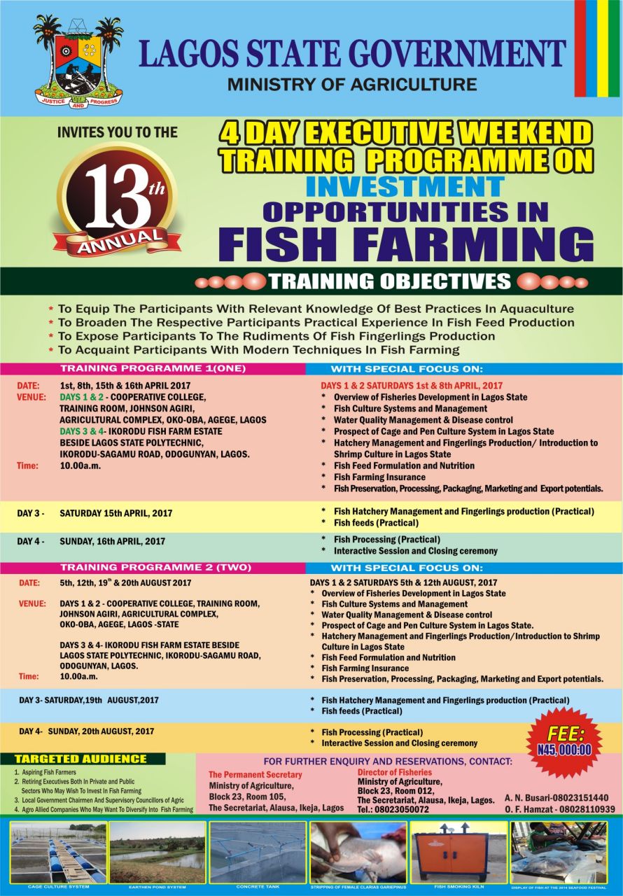 Photo of 4 DAY EXECUTIVE WEEKEND TRAINING ON INVESTMENT OPPORTUNITIES IN FISH FARMING