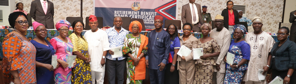 Photo of WIFE OF THE GOVERNOR OF LAGOS STATE, MRS BOLANLE AMBODE AT THE 46TH RETIREMENT BENEFIT BOND CERTIFICATE PRESENTATION CEREMONY, AT THE NECA HOUSE AUDITORIUM, ALAUSA, IKEJA