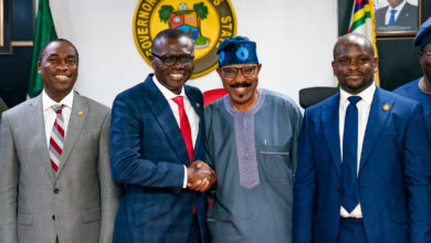 Photo of GOV. SANWO-OLU, SEN. MAMORA  AT SIGNING OF AGREEMENT FOR COOPERATION BETWEEN LASWA AND NIWA AT LAGOS HOUSE, ALAUSA, IKEJA, ON MONDAY, JULY 29, 2019