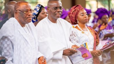 Photo of GOV. SANWO-OLU AND HIS WIFE, DR. IBIJOKE ATTEND 75TH BIRTHDAY OF SENATOR ANTHONY ADEFUYE AT ST. DENIS CATHOLIC CHURCH, AKOKA, LAGOS ON SUNDAY, AUGUST 18, 2019